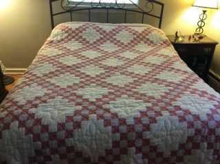 Hand Made Queen Size Pink And Off White Quilt Lovely
