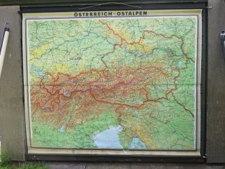 Lovely Vintage Pull Roll Down School Wall Geographical Map Of The Alps Mountains