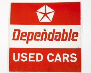 Chrysler Dependable Cars Tin Tacker Sign Vintage 1960s Dealer Dealership