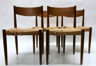 Mid Century Teak Poul Volther For Frem Rojle Woven Cord Seat Dining Chairs - Set