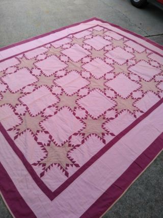Quilt Antique All Handmade Quilt Pinks Red Stars Full Size Patchwork
