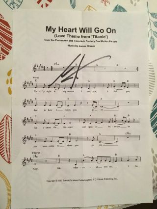 James Horner Hand Signed Music Sheet - Autograph ‘my Heart Will Go On’