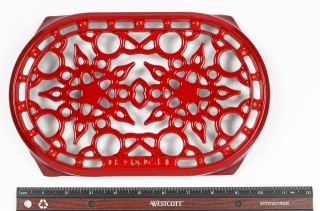 Vintage Le Creuset Trivet France 10” Enameled Cast Iron Oval Red