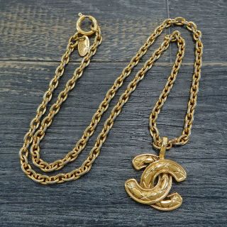 Chanel Gold Plated Cc Logos Matelasse Vintage Necklace Pendant 5249a Rise - On