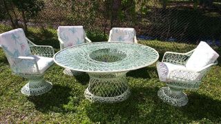 Russell Woodard Style Spun Fiberglass Patio Set Dining Glass Top Table 4 Chairs