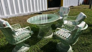 Russell Woodard Style Spun Fiberglass Patio Set Dining Glass Top Table 4 Chairs 2
