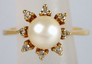 Antique Vtg J.  R.  Wood & Sons 3.  0g Solid 14k Yellow Gold Diamond Pearl Ring Sz 6