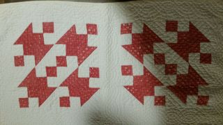 EARLY OLD WORN ANTIQUE RED AND WHITE CRIB SIZE QUILT.  AAFA. 2
