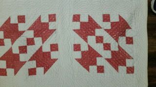 EARLY OLD WORN ANTIQUE RED AND WHITE CRIB SIZE QUILT.  AAFA. 3