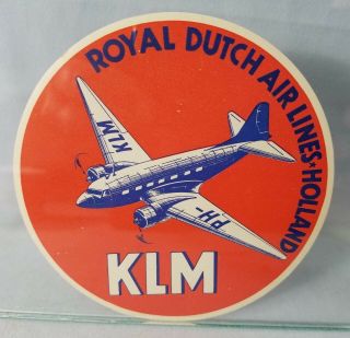 Circa 1940’s Klm Royal Dutch Air Lines Holland Luggage Label