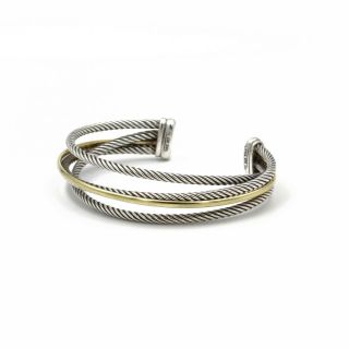 David Yurman Sterling Silver & 18k Yellow Gold Crossover Cuff Bracelet 836b - 7