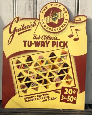 Rare Nos Antique Vtg 1940s 1950s Guitar Pick Sign Music Store Display Gibson Old