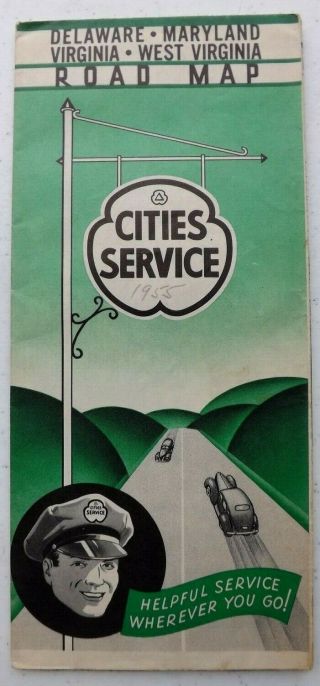 Vintage 1936 Cities Services Gas Station Road Map Delaware Maryland W.  Virginia