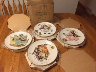 Complete Set 1973 Gorham China Norman Rockwell Plates Four Seasons Boxed