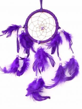 Purple Dream Catcher Handmade W/ Leather & Feather Car Wall Home Decor (qty 2)