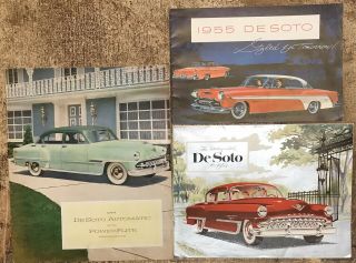3 Vintage 1953 - 1955 De Soto Car Advertising Brochures Booklets
