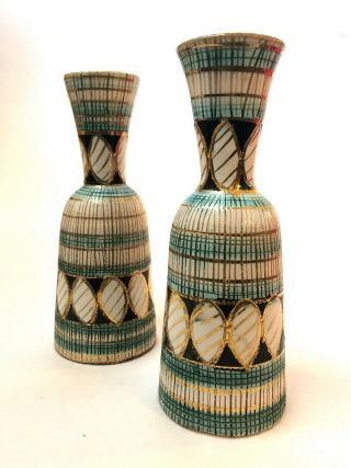 Pair Mid Century Modern Sgraffito Pottery Vases Aldo Londi? For Formenton Italy