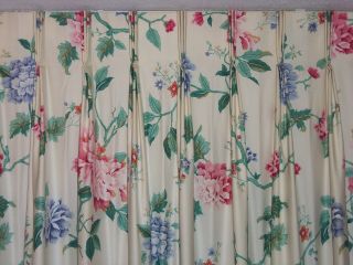 Vintage Designer Floral Curtain Drapes - Pair 2pc Set - 144 " Total Width,  88 " L