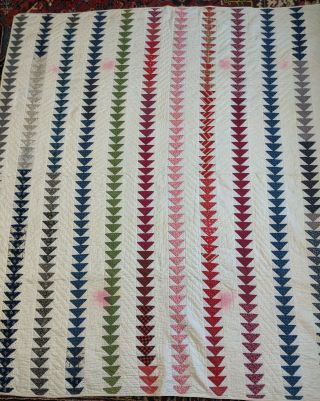 Antique Flying Geese Quilt American Handstitched Cotton Fabrics 2