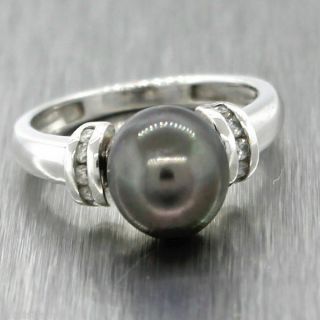 Estate 14k White Gold Tahitian Pearl And Diamond Ring Size 5.  75