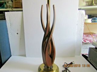 1 - Mid Century Retro - Sculptural Wooden Table Lamp - Form - Teak And Brass