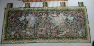 Jacquard Woven Tapestry W/ Rods Wall Hanging French Belgian Gardens Countryside