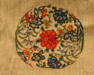 Antique Chinese Silk Embroidery Round Panel Forbidden Stitch Floral