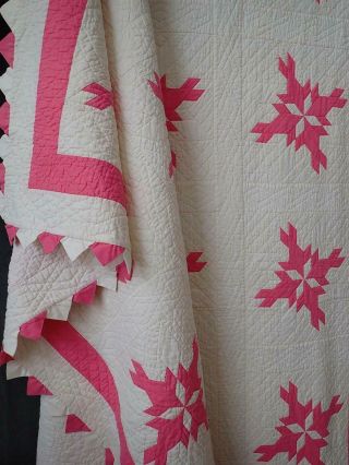 Fine Quilting Vintage 30s Pink & White Doves In The Window Quilt 90 " X 73 "