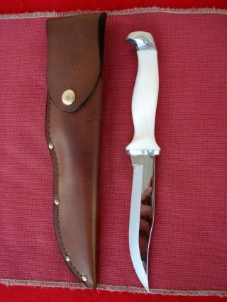 Vintage Cutco 1769 Kq White Handle Knife With Sheath,  U.  S.  A.  Fixed Blade,
