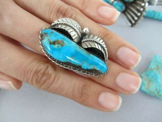 Large 1 5/8th " Navajo Deep Blue Turquoise Gem Sterling Vintage Ring