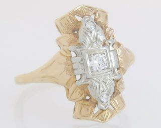 Antique Vintage.  10ct Diamond 14k Two Tone Gold Art Deco Engagement Ring