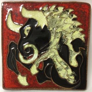 Vintage Mcm Mid Century Ceramic Pottery Decorative Tile - Taurus Bull Zodiac