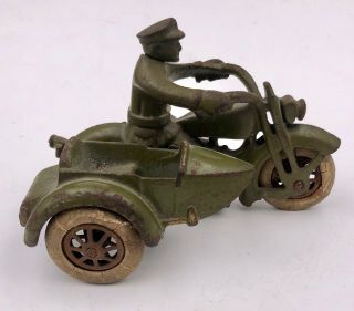 Antique 1930s Hubley Cast Iron Harley Davidson Toy Police Motorcycle W/side Car
