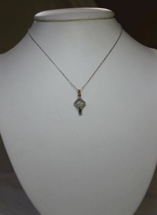 Art Deco Diamond Emerald Pendant Necklace 14K White Gold 1900 Edwardian Wedding 2