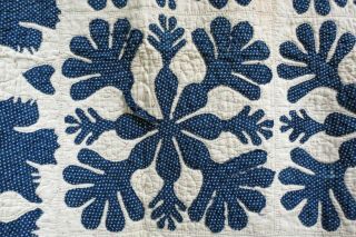 Vintage Antique Blue Appliqué Cotton Hand Quilt Coverlet 88”x 82”