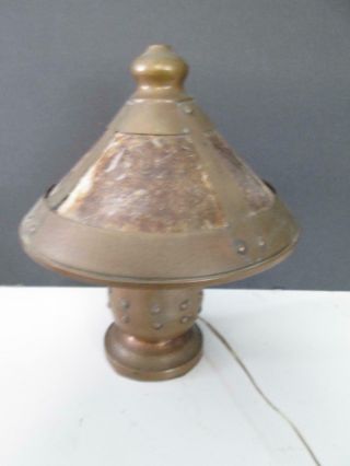 Vintage Arts & Crafts Hammered Copper & Mica Lamp 3