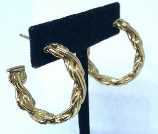 Vintage Signed 14k Solid Yellow Gold Large Hoop Earrings Posts