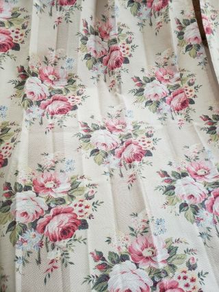 Vintage Pair 2 Pink Rose Cottage Floral Bouquets Barkcloth Fabric Drape Panels