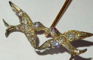 victorian diamond and ruby set double swallow stickpin circa 1880 3