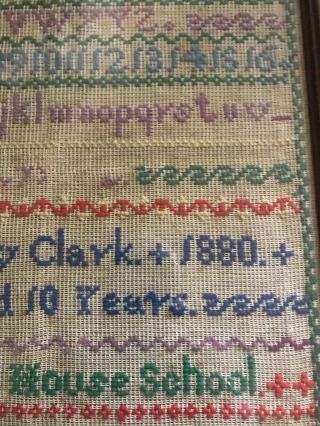 ANTIQUE NEEDLEWORK SAMPLER,  DATED 1880 BY Emily Clark Cromwell House School 3