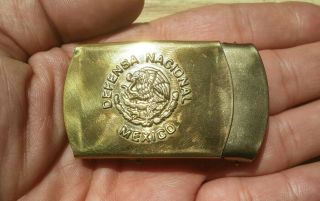 Vintage Mexican Army Brass Belt Buckle Mexico Coat Of Arms Flag Military Uniform