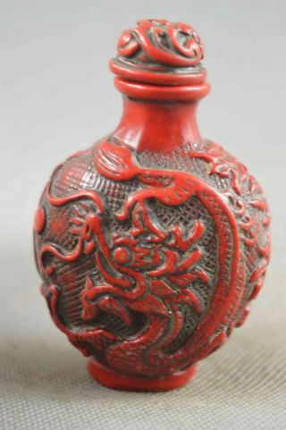 China Culture Collectable Old Coral Carving Dragon Phoenix Exorcism Snuff Bottle