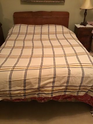 Vintage Bates Cotton Bedspread Mid Century Plaid Retro Full Yellow Tan Black