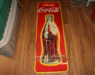 Vintage 1948 Coca Cola Soda Pop Bottle Gas Station Vertical Metal Sign Advertisi