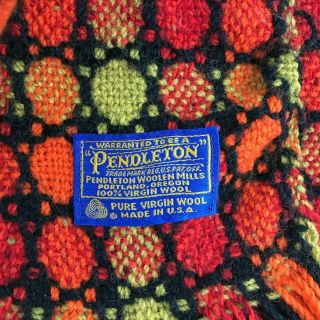 Pendleton Woolen Mills OR 100 Wool Fringed Blanket Orange Green Red 64 x 65 in. 2