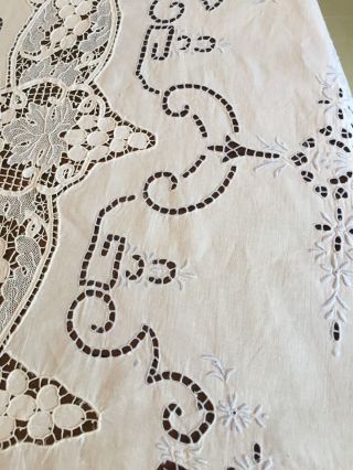 VTG.  LARGE Handmade Needle Lace and Embroidered Tablecloth 120 