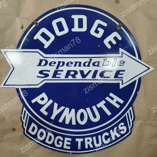Dodge Plymouth Dependable Service 2 Sided Vintage Porcelain Sign 29 X 28 Inches