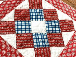 Early Americana c 1840 - 50s Album QUILT Antique Turkey Red Prussian Blue 2