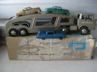 Vintage Structo Auto Transport Truck Trailer Car Hauler With Cars & Box