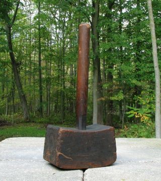 Antique Wood Mallet Wooden Woodworking Hammer Primitive Carpenter Tool Vintage